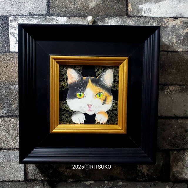 原画 1点もの ボールペン画 日本人作家 絵画 絵 アート 額入り 額装付き 現代アート 猫の絵 インテリア ミケ猫