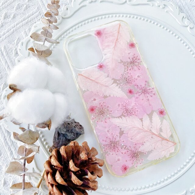 紫陽花（あじさい）押し花スマホケース、全機種対応、iFace風、手帳型、iPhone全機種対応、Android全機種対応