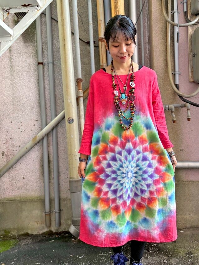 タイダイ 長袖ワンピース 幻想的な曼荼羅模様 HD25-03