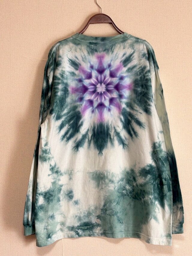 タイダイ 長袖 Tシャツ XLサイズ 曼荼羅 グリーン ムラ染め HIPPIES