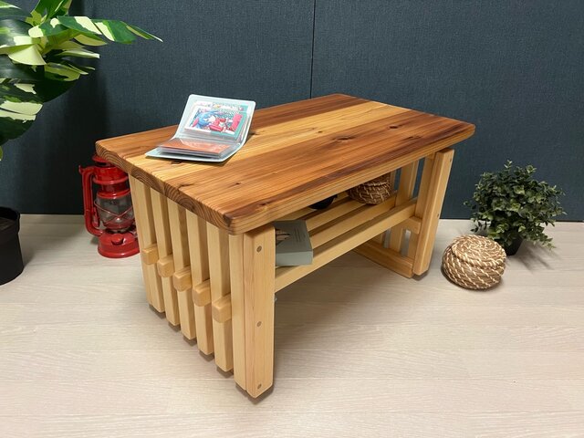 【送料無料】 ローテーブル 和風 木組縦格子 収納付き60cm 35cm 杉 送料無料】 ローテーブル 和風 木組縦格子 収納付き60cm 35cm 杉