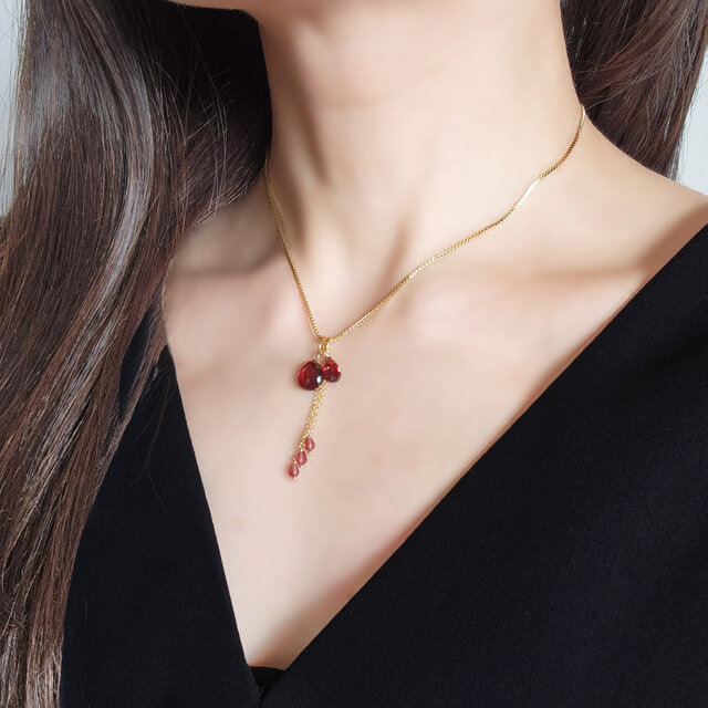 長さ・付替え自由★3種のガーネットによるヘパイストスの炎・サージカルステンレススライドネックレス　～Hephaestus