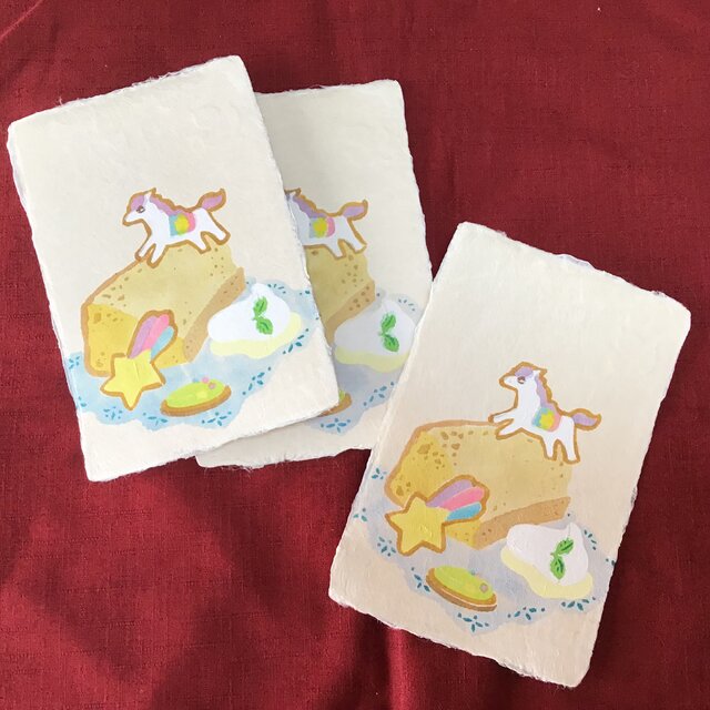 【受注生産】型染手漉き和紙絵はがき　年賀状　午年スイーツ