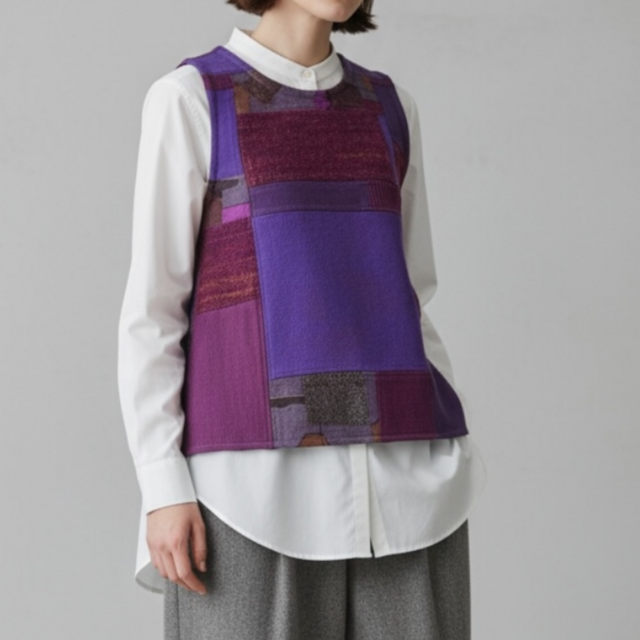 2way ニットベスト【送料込み】古着リメイク　パープル