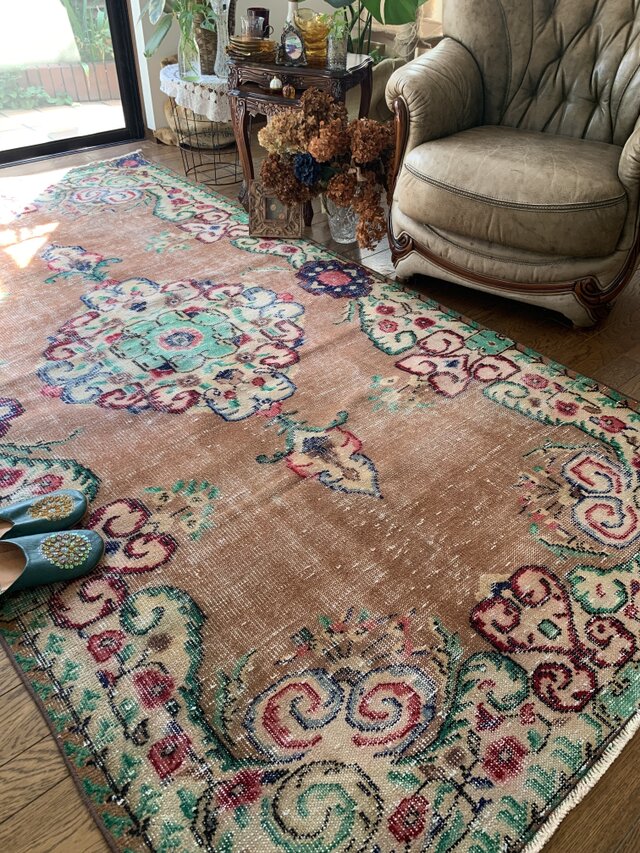 超大判　特大　271×140 超レア　トルコヴィンテージラグ　テラコッタオレンジ 超大判 特大 271×140超レア トルコヴィンテージラグ テラコッタ