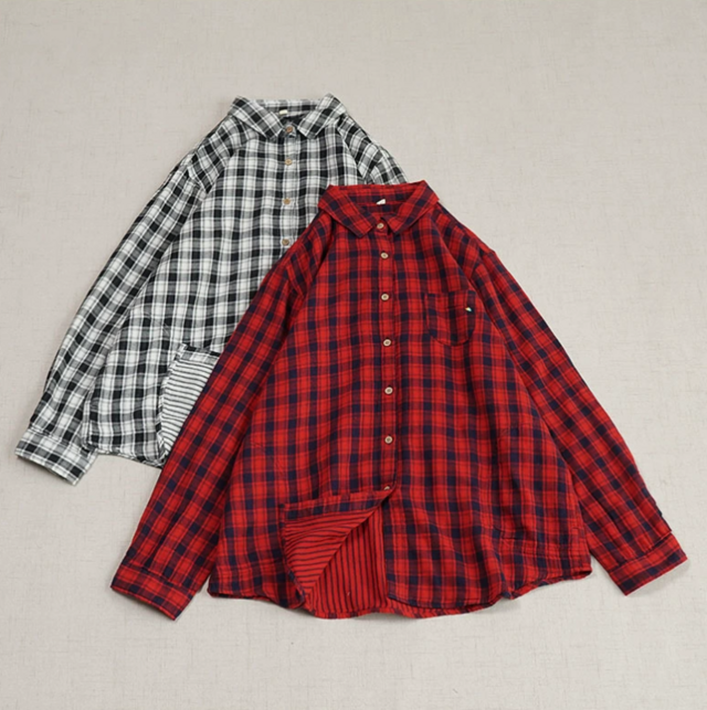 【受注製作】綿100％/コットンブラウス.柔らかいシャツ.トップス.通勤通学.ゆったり.