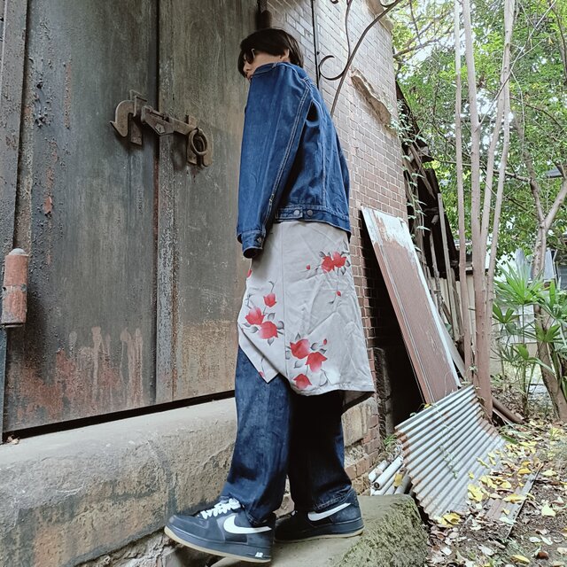 ロングジレ_着物をリメイクしたロングシルエットのお供に！ユニ