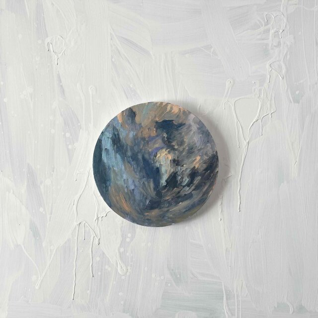 直径30㎝「画家の家の上空３」油彩・絵画・原画・丸形・アートパネル 直径30㎝「画家の家の上空3」油彩・絵画・原画・丸形・アートパネル