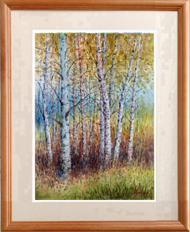 水彩画原画　白樺林５　＃698
