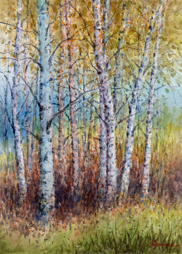 水彩画原画 白樺林5 ＃698 | iichi 日々の暮らしを心地よくする