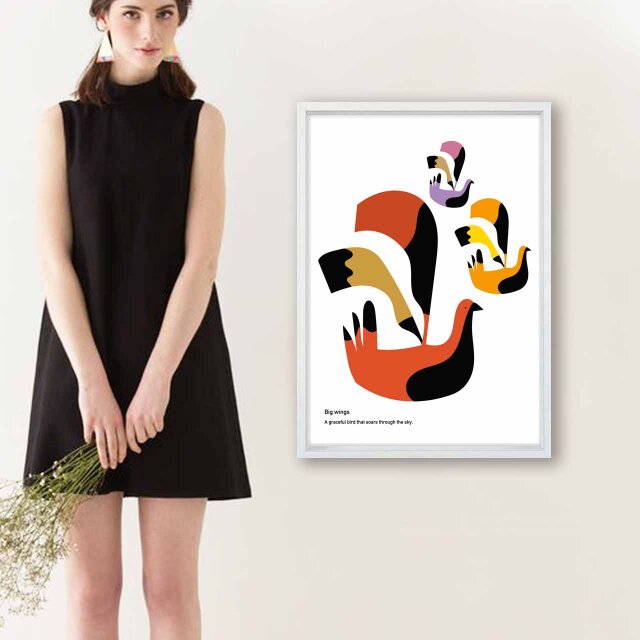 Modern bird 鳥 送料無料 イラスト A4〜A0 ポスター アートポスター