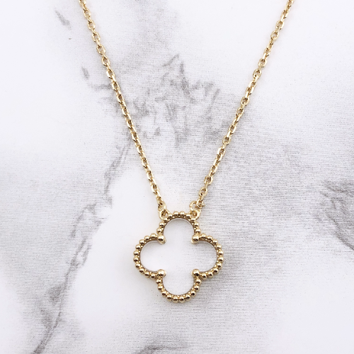 幸せのクローバーネックレス 15mm（ロッククリスタル）【高品質！送料無料！当日発送！】