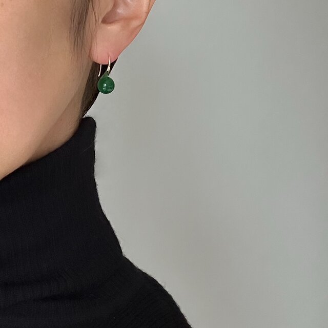 グリーンオニキス ドロップピアス / 金具変更可（シルバー・イヤリング