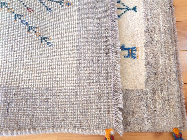 ペルシャ ギャッベ 玄関マット ラグ 90x63㎝ 生命の木 アイボリー Gray