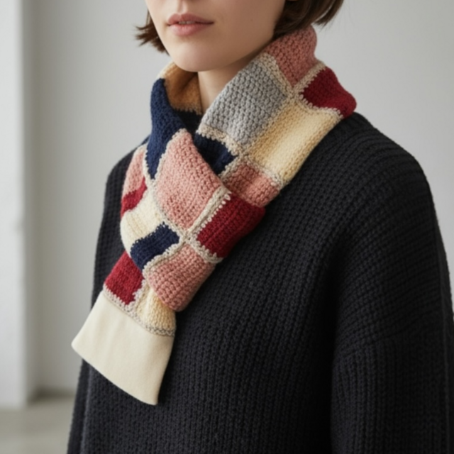 ネックウォーマー　手編みニット【送料込み】古着リメイク　オフホワイト