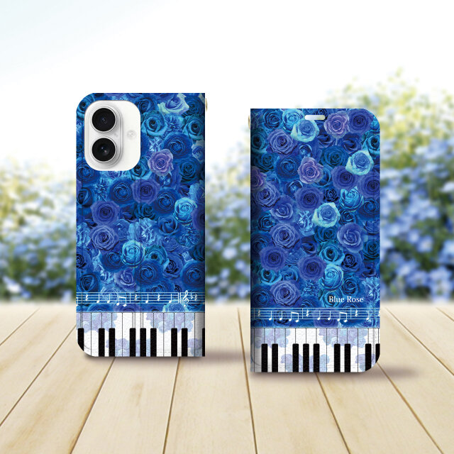 帯なし iPhone 手帳型スマホケース （カメラ穴あり/はめ込みタイプ）【奏（ブルーローズ）】