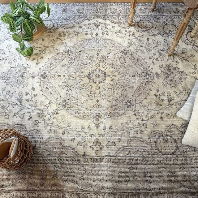 超大判168×263ナチュラルクリームブラウン　メダリオントルコヴィンテージラグ