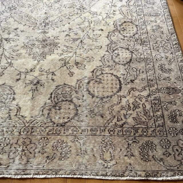 117×206 クリーム×焦茶ブラウン メダリオン トルコヴィンテージラグ