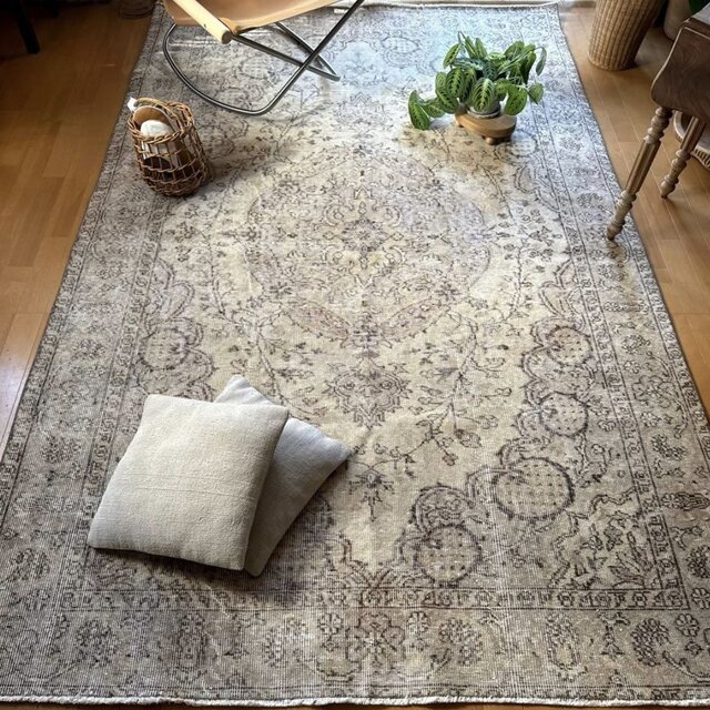 大判/淡ブラウンとミントグリーン ヴィンテージトルコラグ No616 大判