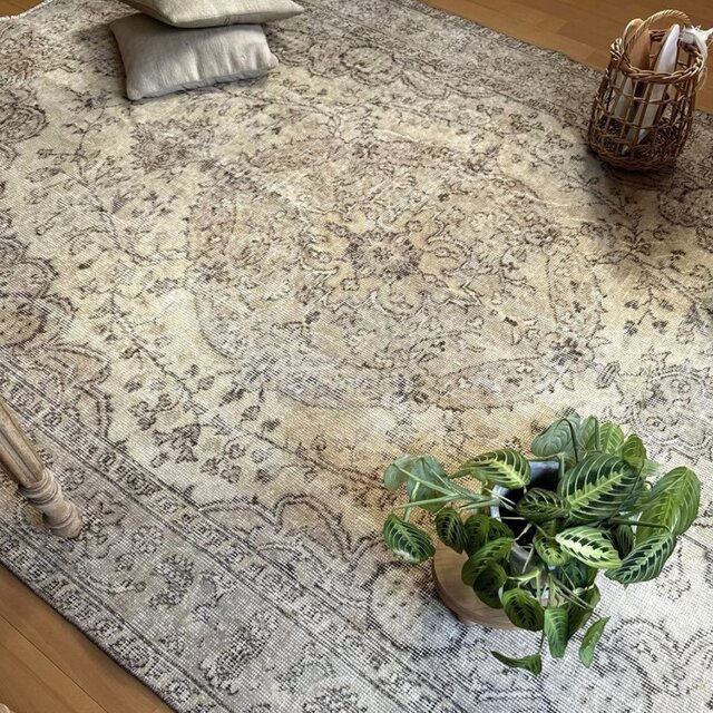 超大判168×263ナチュラルクリームブラウン メダリオントルコ