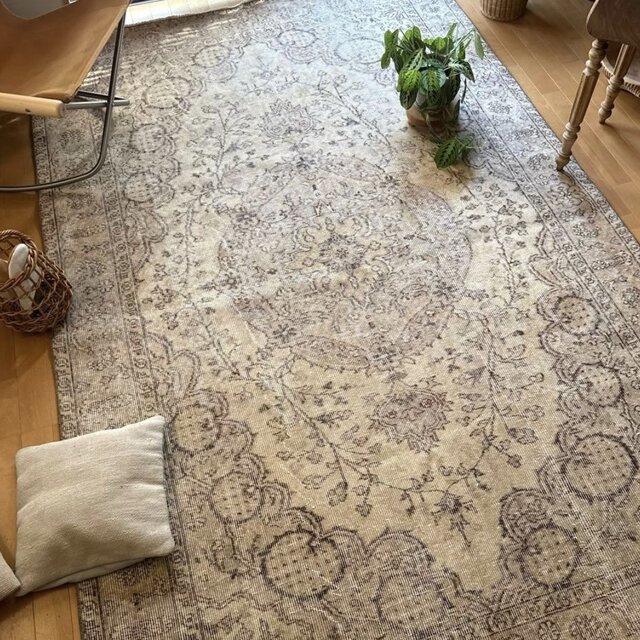 超大判157×272ベージュカーキ×ブラウン メダリオン トルコヴィンテージ