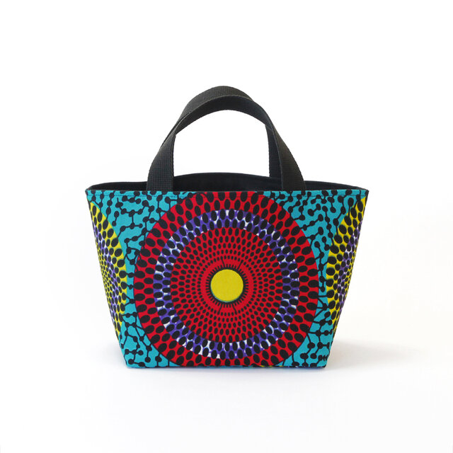 アフリカ布のランチトート（サークルドット）ランチ ランチバッグ お弁当 お散歩 アフリカンプリント