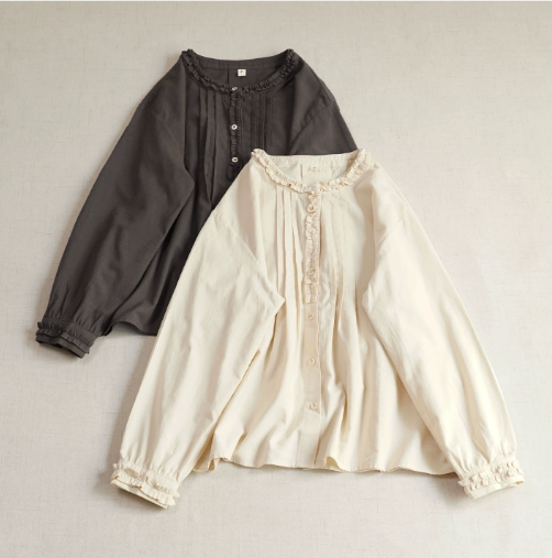 【受注製作】ピーコートブラウス 綿 オーバーサイズ フリルデザイン