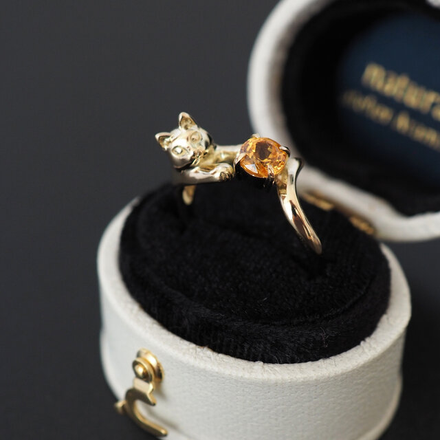 K18マンダリンガーネットの金の猫リング（0.65ct） 9号