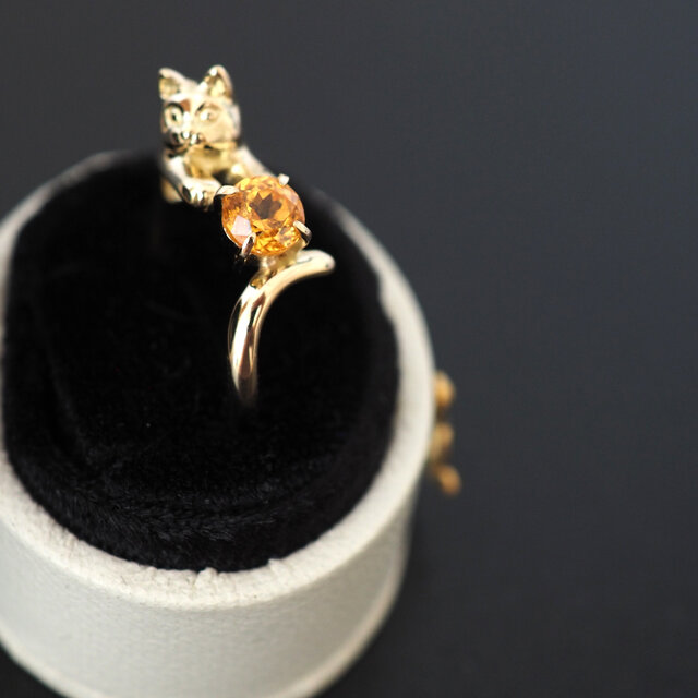 K18マンダリンガーネットの金の猫リング（0.65ct） 9号 | iichi 日々の