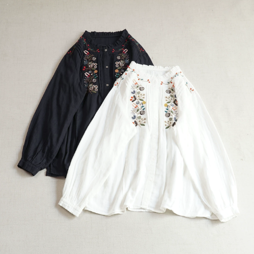 【受注製作】綿.刺繍 ブラウス レディース ゆったり 通気性良い 長袖 オールシーズン