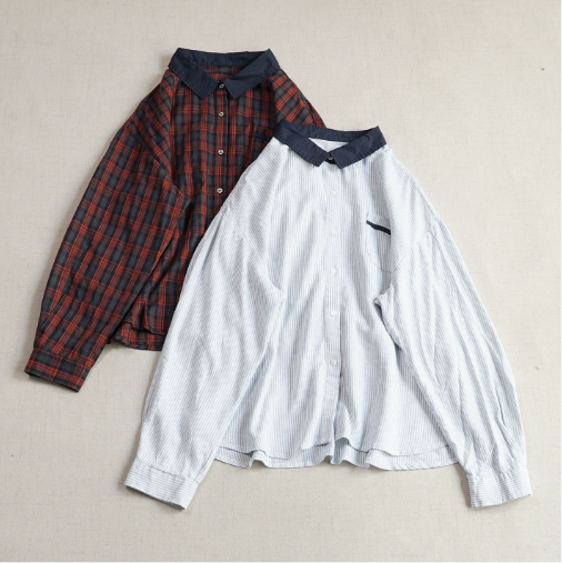 【受注製作】綿.チェック シャツ レディース ゆったり オフィスカジュアル 春 秋 ベーシック