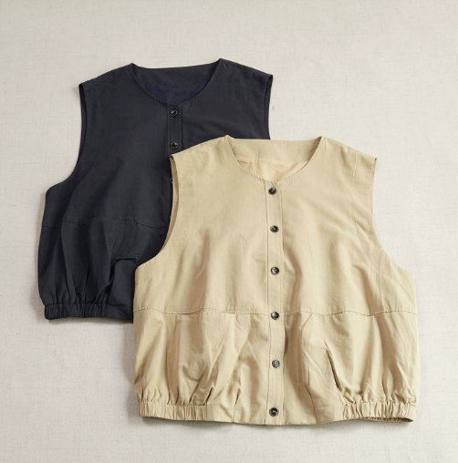 【受注製作】綿.丸首 ボタン ベスト レディース トレンチ 新作 秋 ベーシック