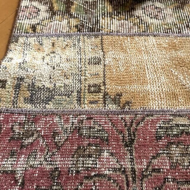 55×93パッチワークラグ ボタニカル ピンクやブラウン トルコ