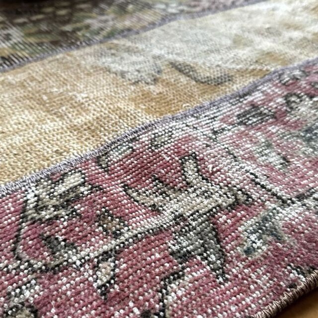 55×93パッチワークラグ ボタニカル ピンクやブラウン トルコ