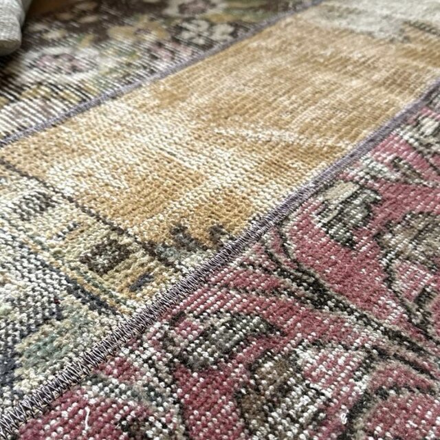 55×93パッチワークラグ ボタニカル ピンクやブラウン トルコ