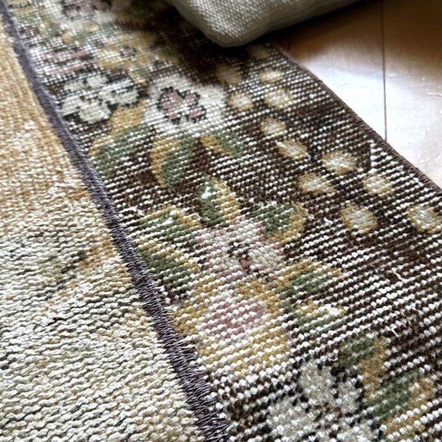 55×93パッチワークラグ ボタニカル ピンクやブラウン トルコ