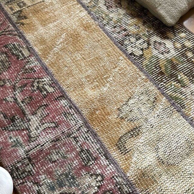 55×93パッチワークラグ ボタニカル ピンクやブラウン トルコ