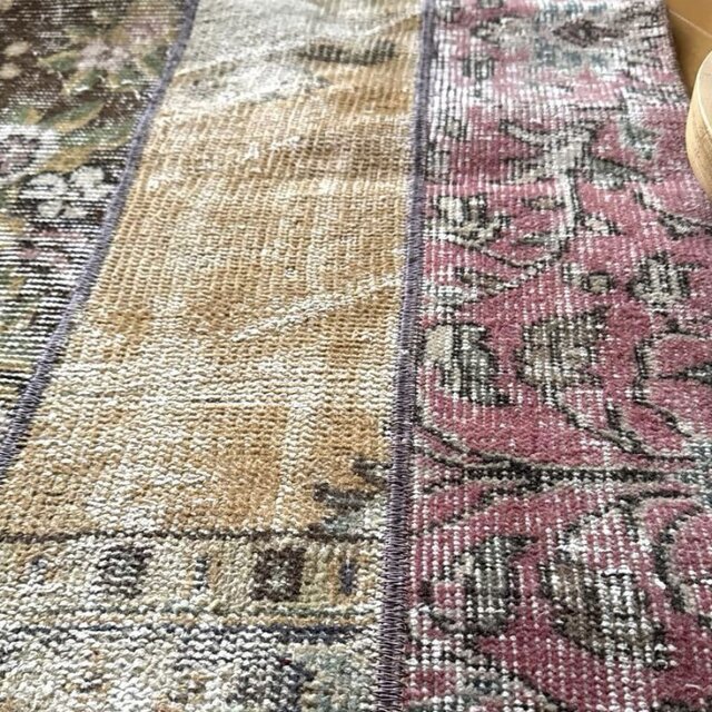 55×93パッチワークラグ ボタニカル ピンクやブラウン トルコ