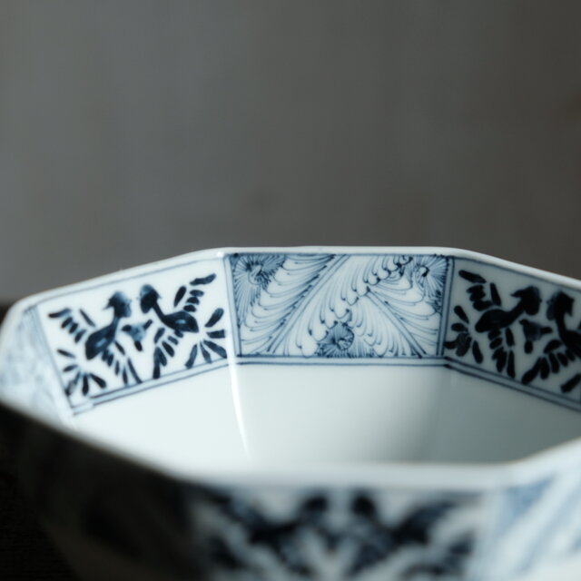 黒染付で素敵◇八角の形状。瀬戸焼 黒染付八角小鉢 骨董・antiques