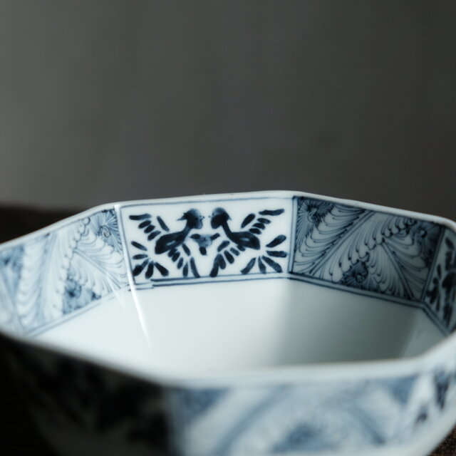 黒染付で素敵◇八角の形状。瀬戸焼 黒染付八角小鉢 骨董・antiques