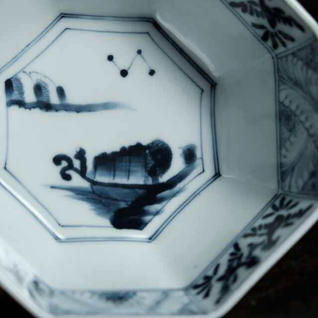 希少骨董品 瀬戸焼古瀬戸染付け野菊紋火鉢24cmビンテージ江戸明治