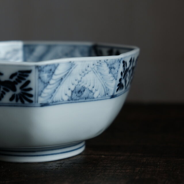 黒染付で素敵◇八角の形状。瀬戸焼 黒染付八角中鉢 骨董・antiques