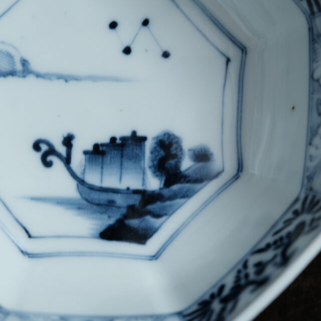 黒染付で素敵◇八角の形状。瀬戸焼 黒染付八角中鉢 骨董・antiques