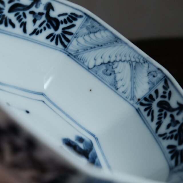 黒染付で素敵◇八角の形状。瀬戸焼 黒染付八角中鉢 骨董・antiques