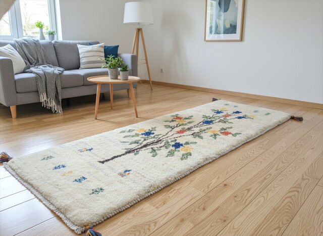 ペルシャ ギャッベ ランナー中 ラグ 140×52㎝ 生命の木 ベージュ Gray