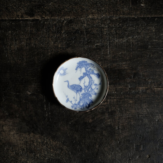 鶴と松竹梅◆時代物　印判小皿　骨董・antiques　古道具　丁寧な暮らしに。大正〜昭和初期