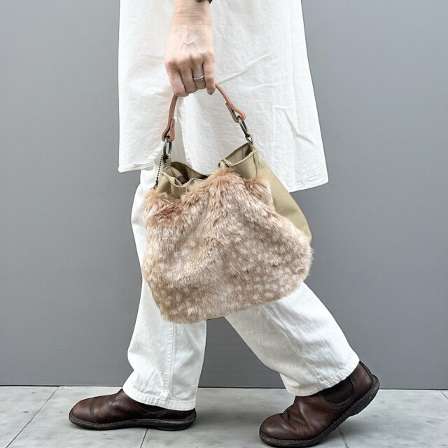 BALON　mini：ベージュ×バンビB（CORDURA　撥水加工ナイロン素材×フェイクファーバッグ）