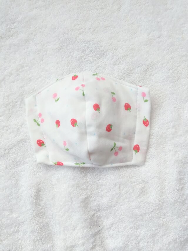 Wガーゼのキッズ立体マスク  いちご&さくらんぼ