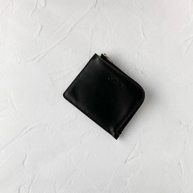 L字ファスナースリムウォレット（ブラック×グリーン）　ミニ財布　バイカラー　革　イタリアンレザー　薄い財布　ミニマル