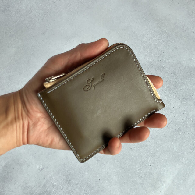 L字ファスナースリムウォレット（オリーブ×キャメル） ミニ財布 バイ